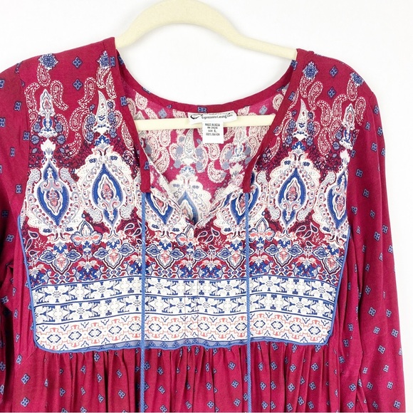 Expressions Womens Boho Maxi Dress Long Sleeve Tassels Split Neck Red Size Large - Picture 5 of 5